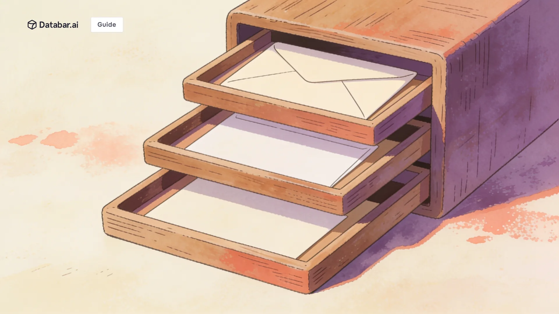 Illustration of nested printing trays stacked into one block, each holding a different sized envelope — The Outbound Email Stack for GTM Teams: What's Working in 2026