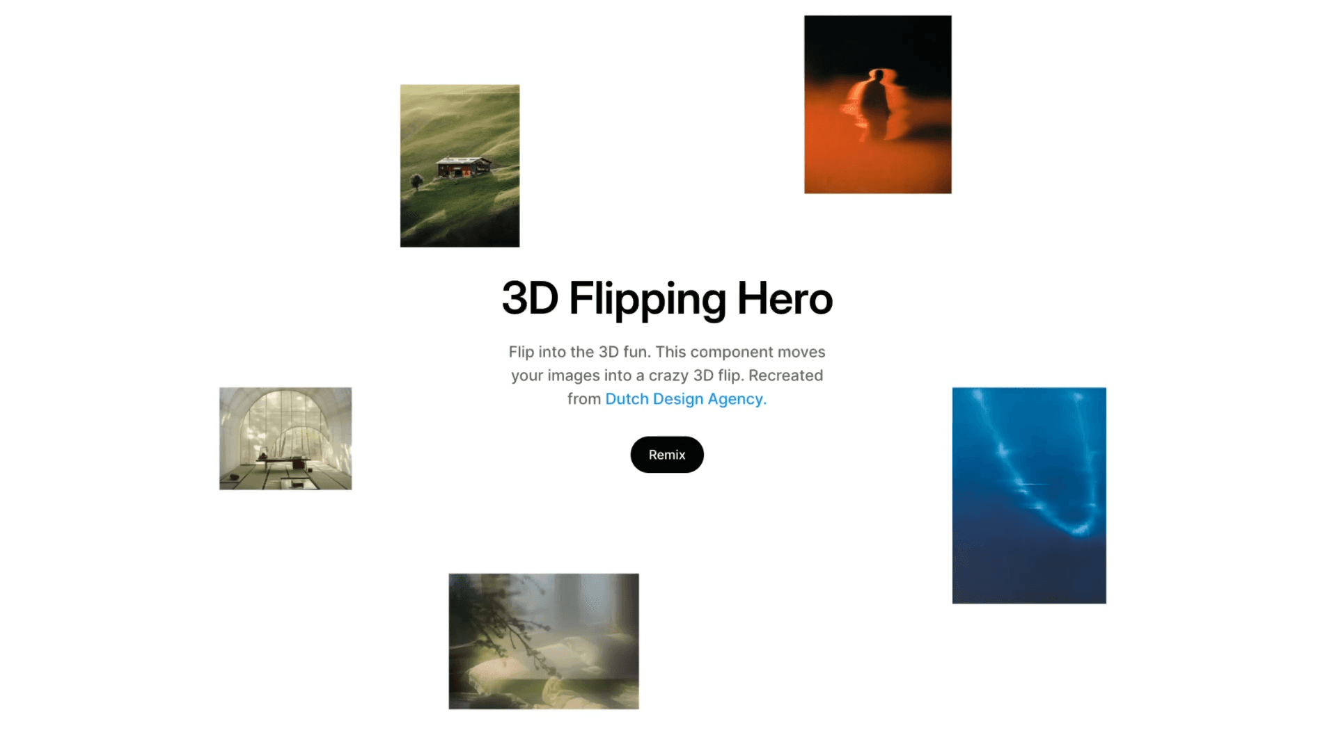 3D flipping hero interface with scattered images
