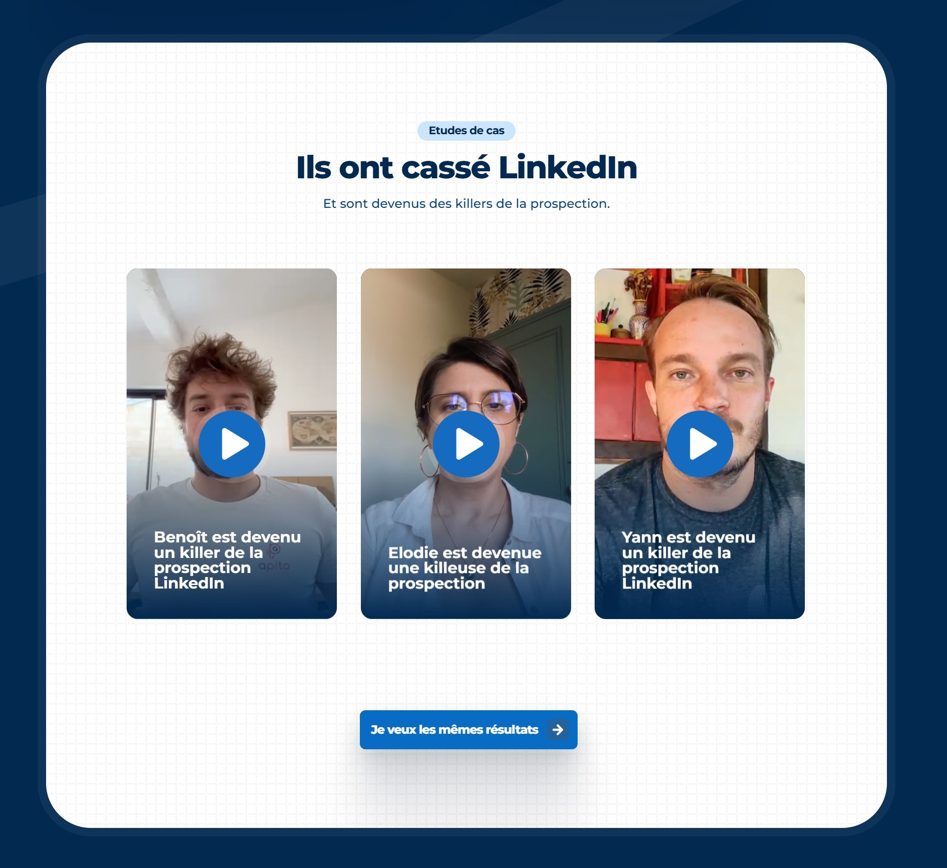 section témoignages vidéo landing page dm killers