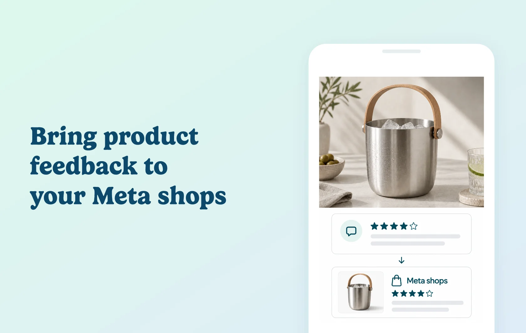 Judge.me and Meta integration: illustration of eligible product reviews shared with Facebook and Instagram Shop listings.
