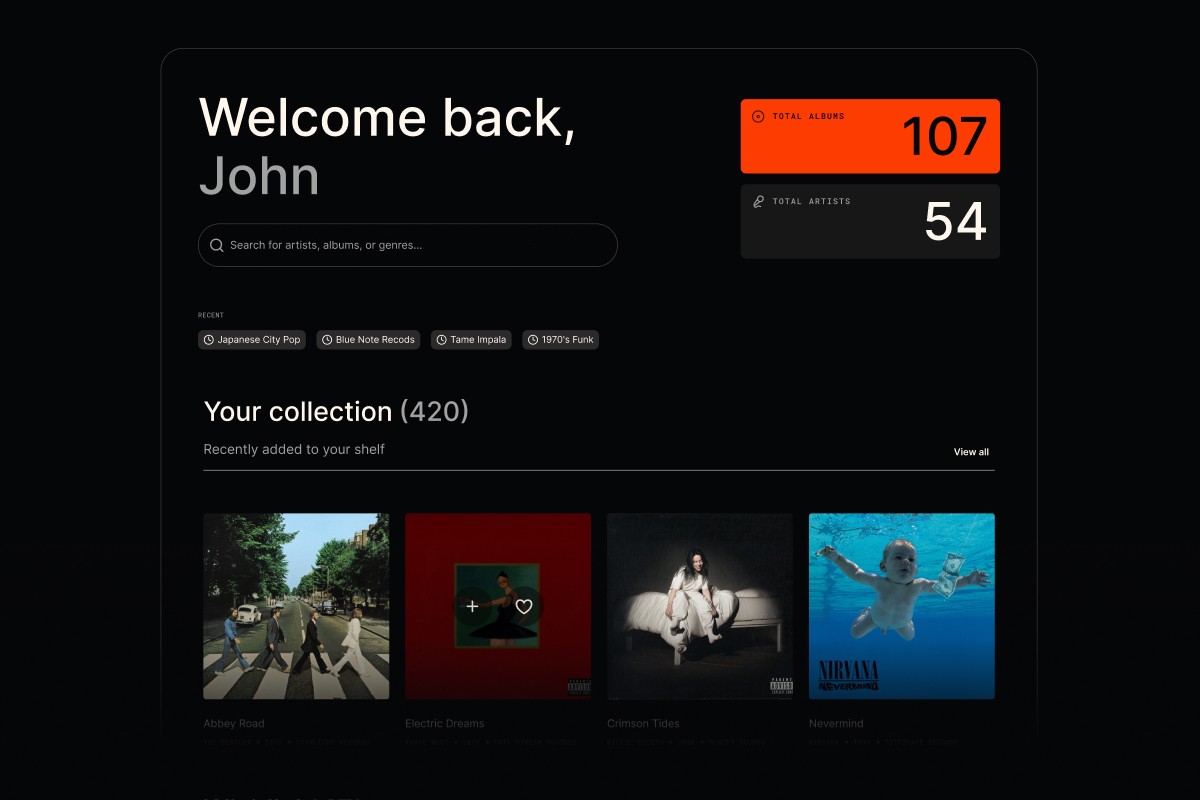 Screenshot of user dashboard of spindle app