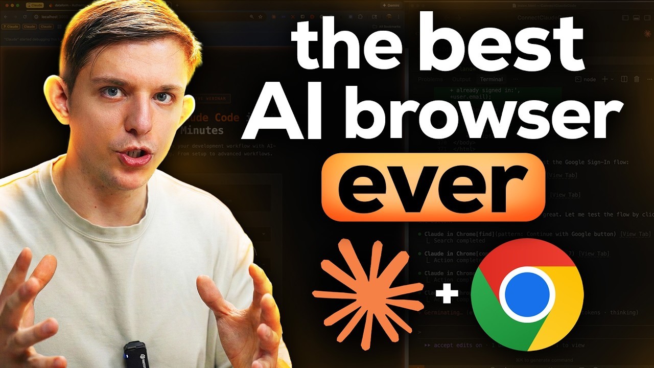Riley Brown AI-style browser extension thumbnail with Chrome logo and bold AI browser text