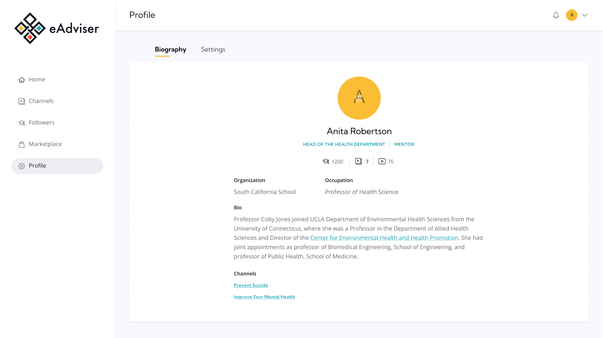 eadviser profile for webapp
