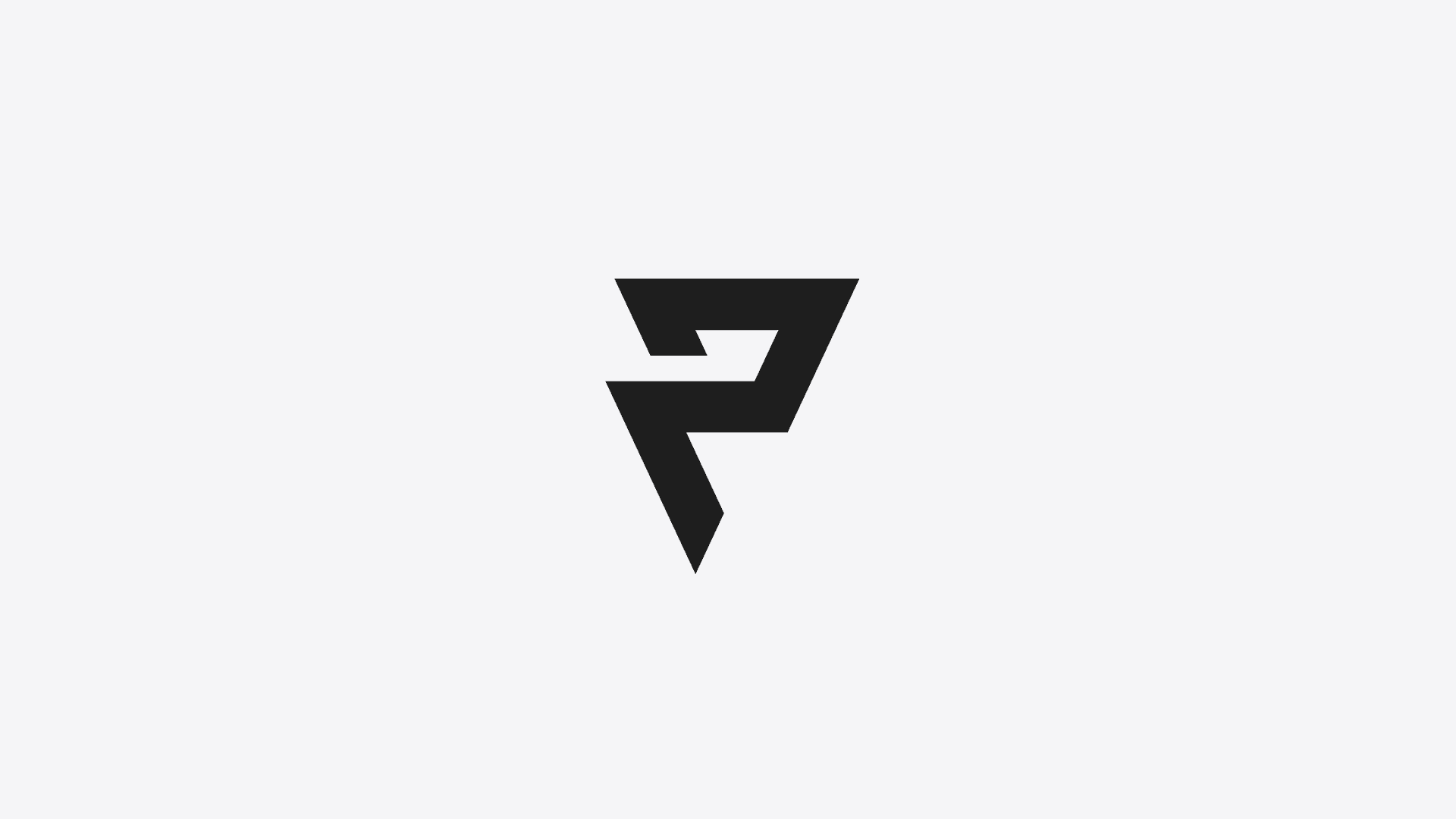 Black letter P logo with stacked angular strokes and sharp diagonal cuts