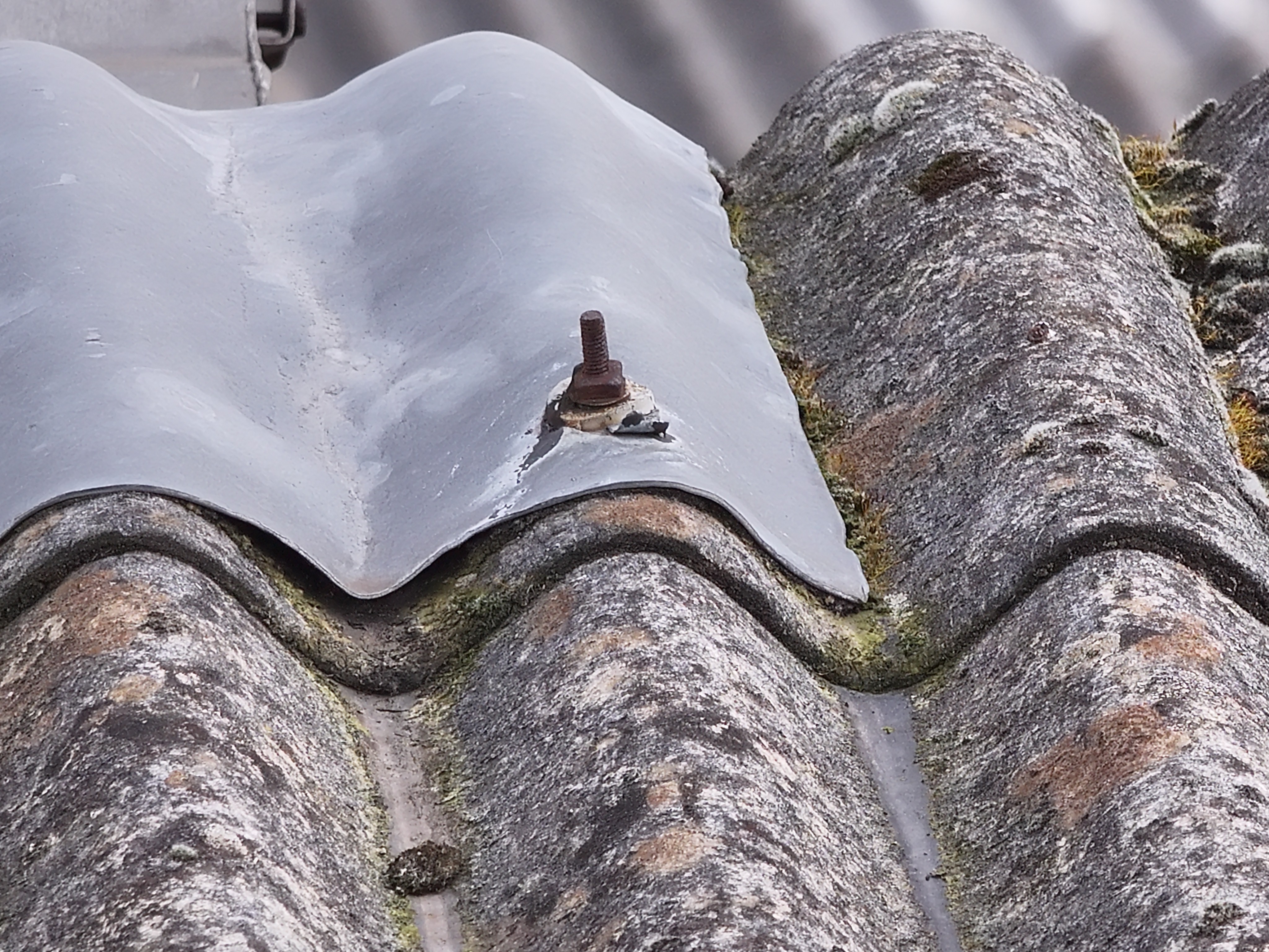 Close up detail of an asbestos roof