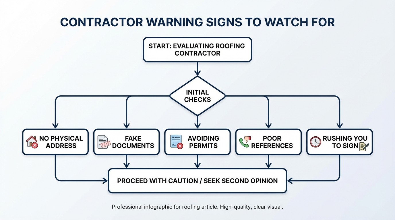 Warning signs of a dishonest roofer flowchart