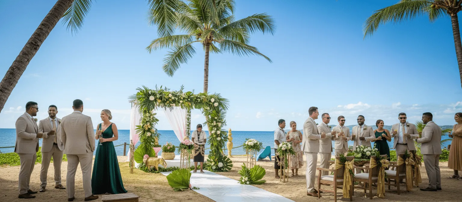 Traditional Fiji wedding on the beach at Uprising Resort Fiji