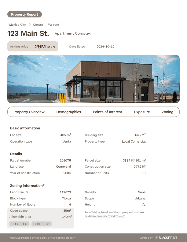 Automated, customizable Property Report available as PDF.