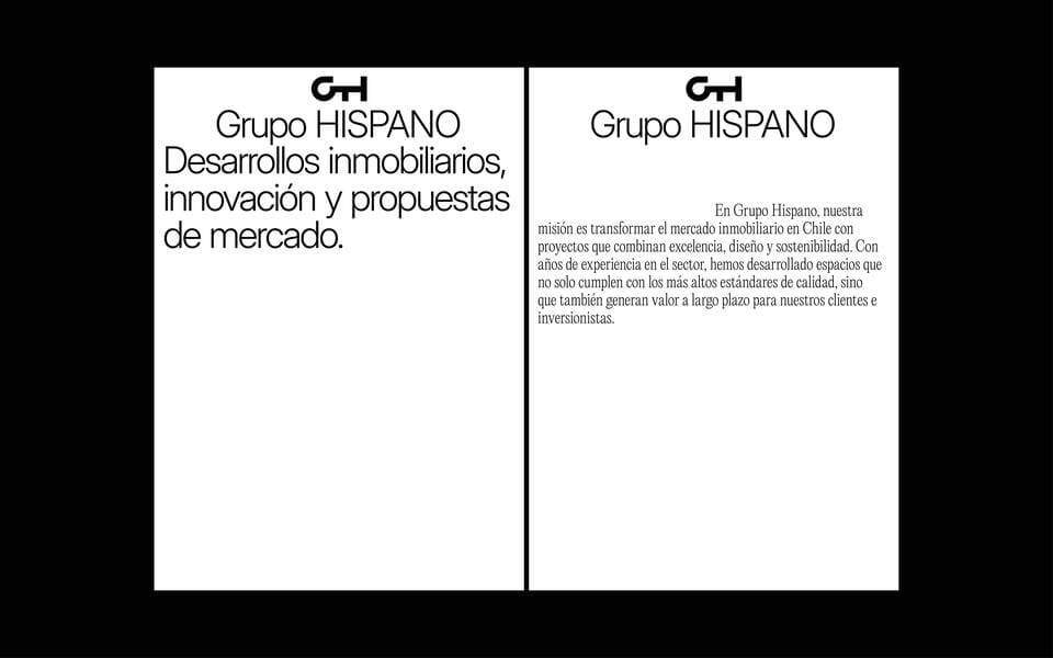 Two text layout design in different papers for Grupo Hispano.