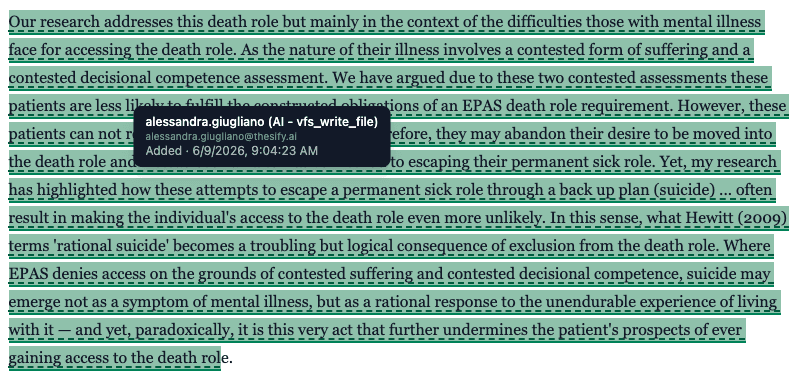 Coauthor manuscript text showing an attributed AI-supported addition in a shared draft