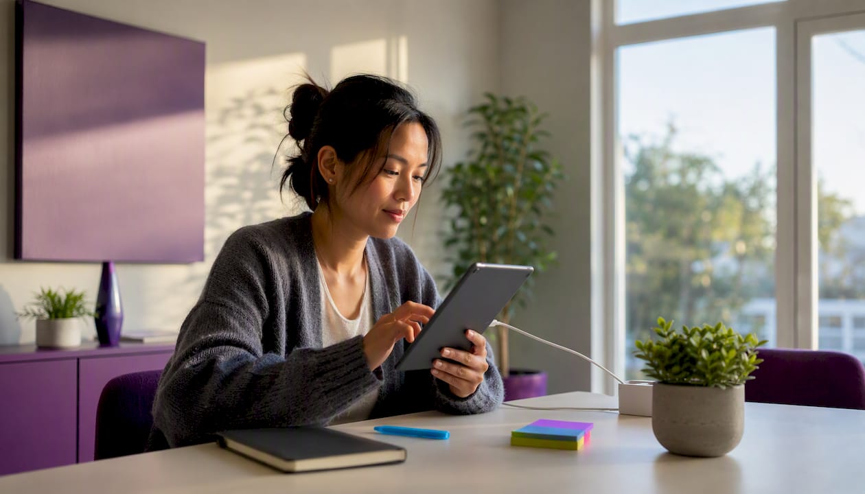 Hands configuring AI calendar integration on tablet