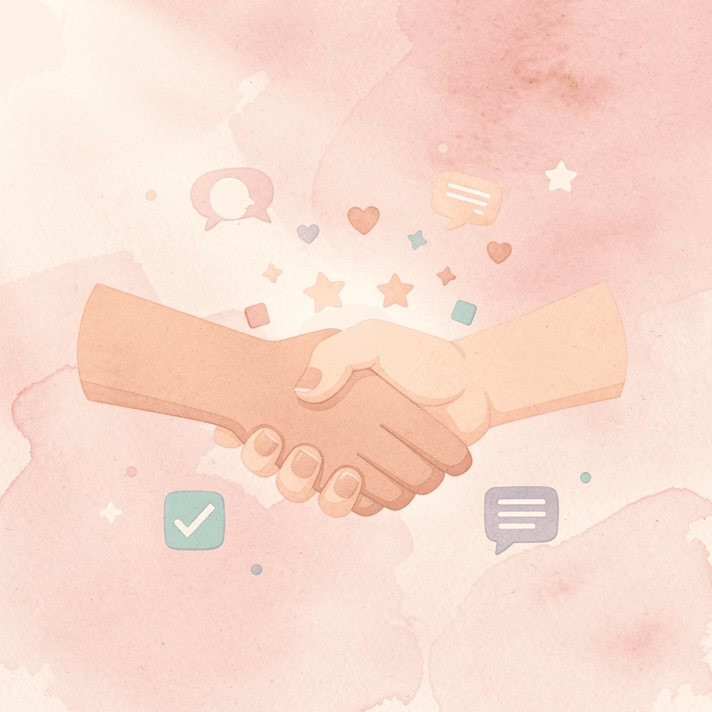 Illustration of hands connecting with cultural symbols representing relationship-building in Arabic greetings