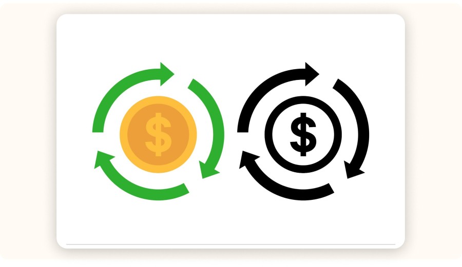 Flèches circulaires autour symbole dollar illustrant cycle financier et flux monétaire&nbsp;