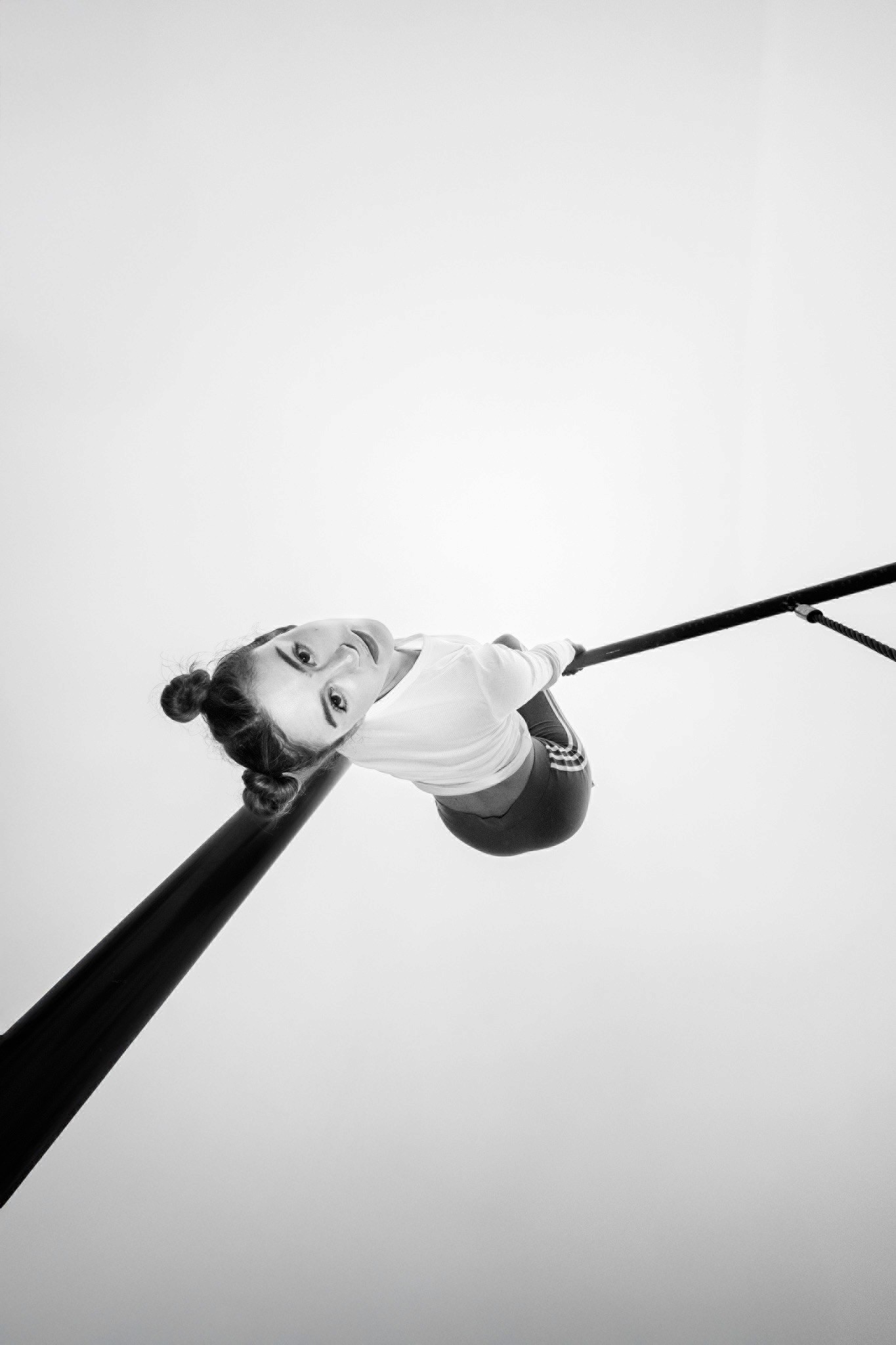woman handing above head