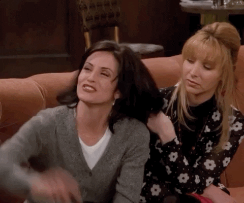 Monica from Friends cheering on awkwardly