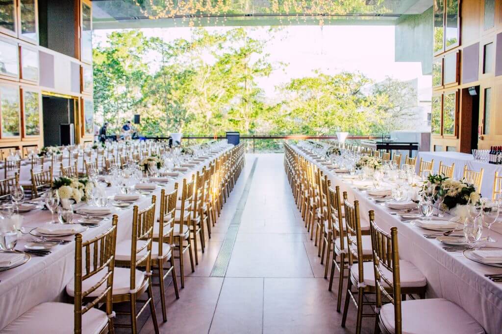 Wedding table reception setting at the Terrace at State Library of Queensland