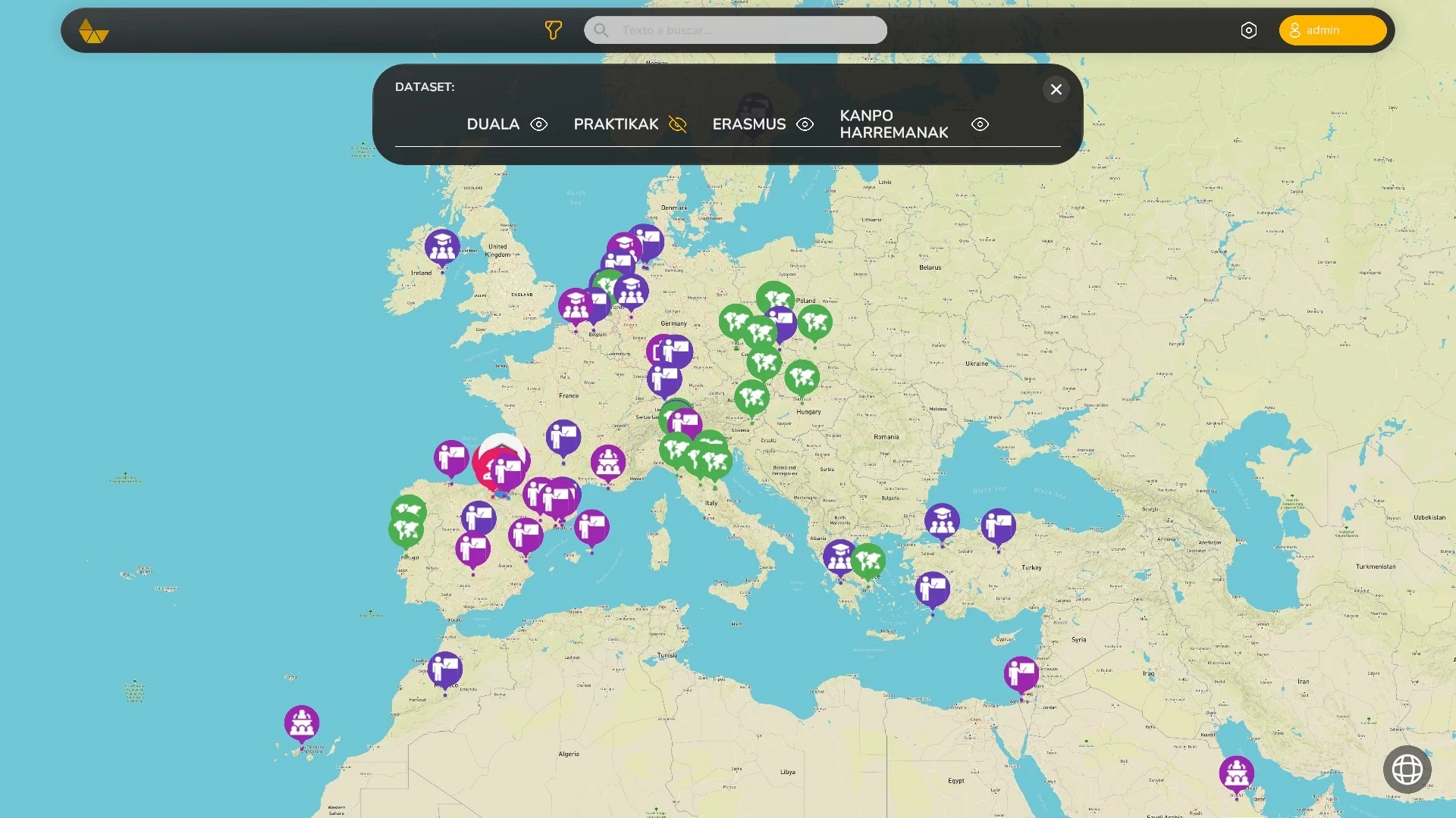 Mapa de filtros interactivo para la geolocalización de activos.
