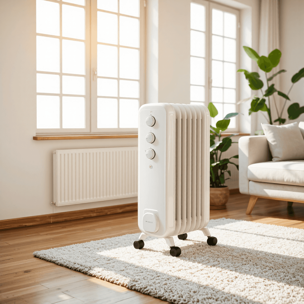product photography of an electric oil-filled radiator heater