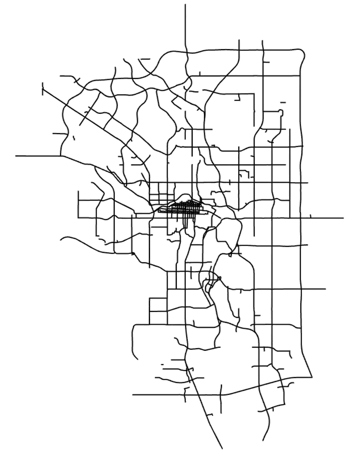 Black outline design resembling a road network in Calgary, AB.