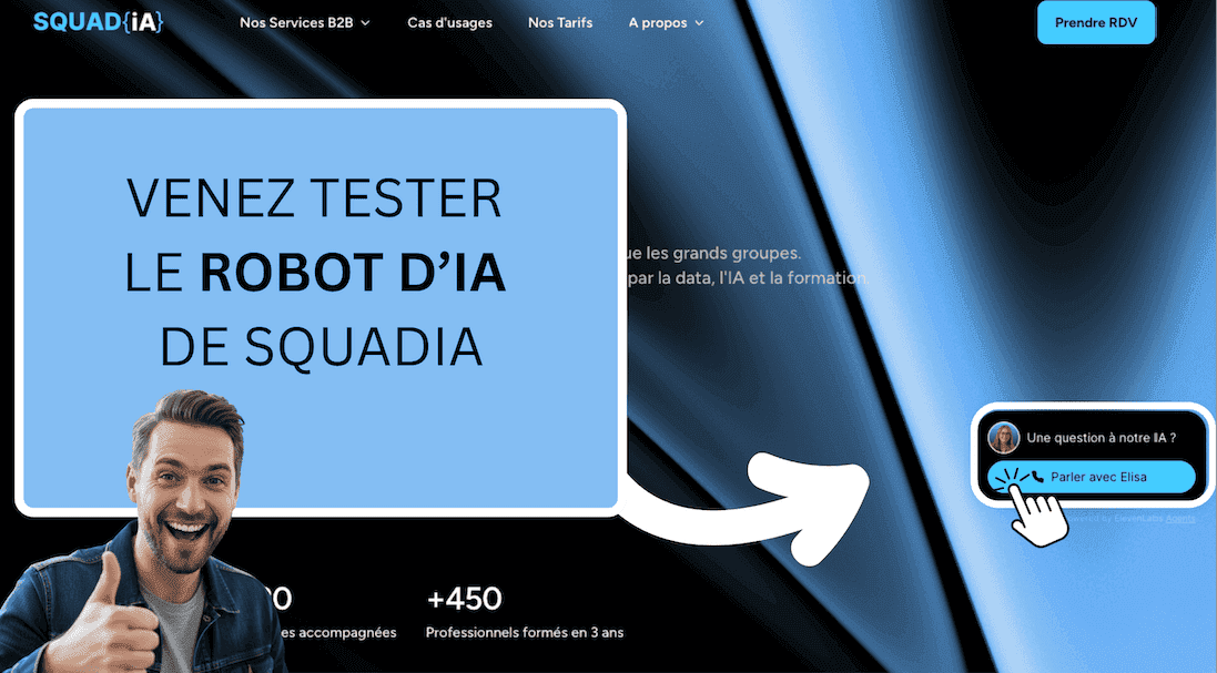 visuel qui montre ou se trouve le robot d ia pour le tester sur le site de squadia.io