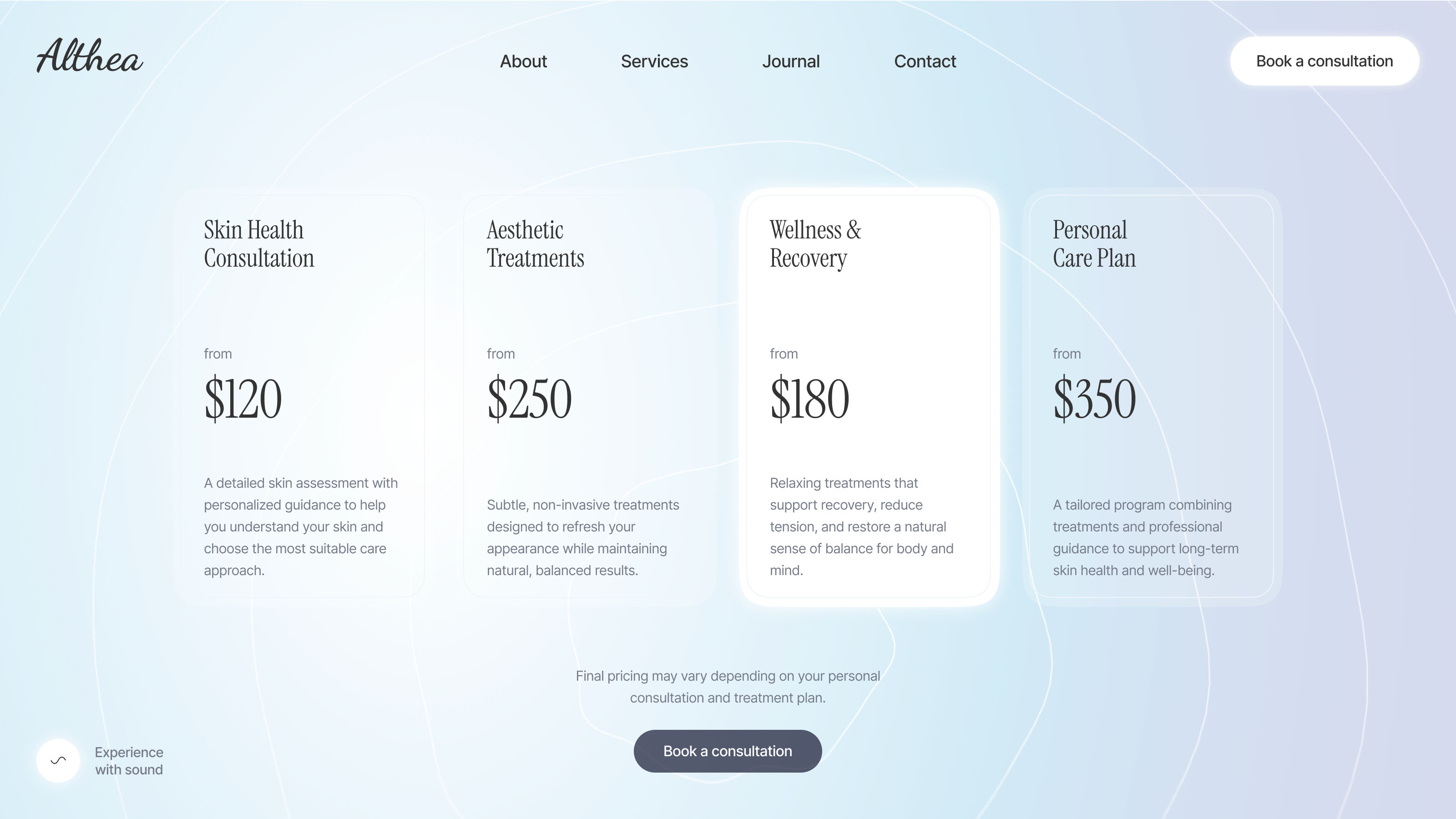 Althea website template for skin care specialists