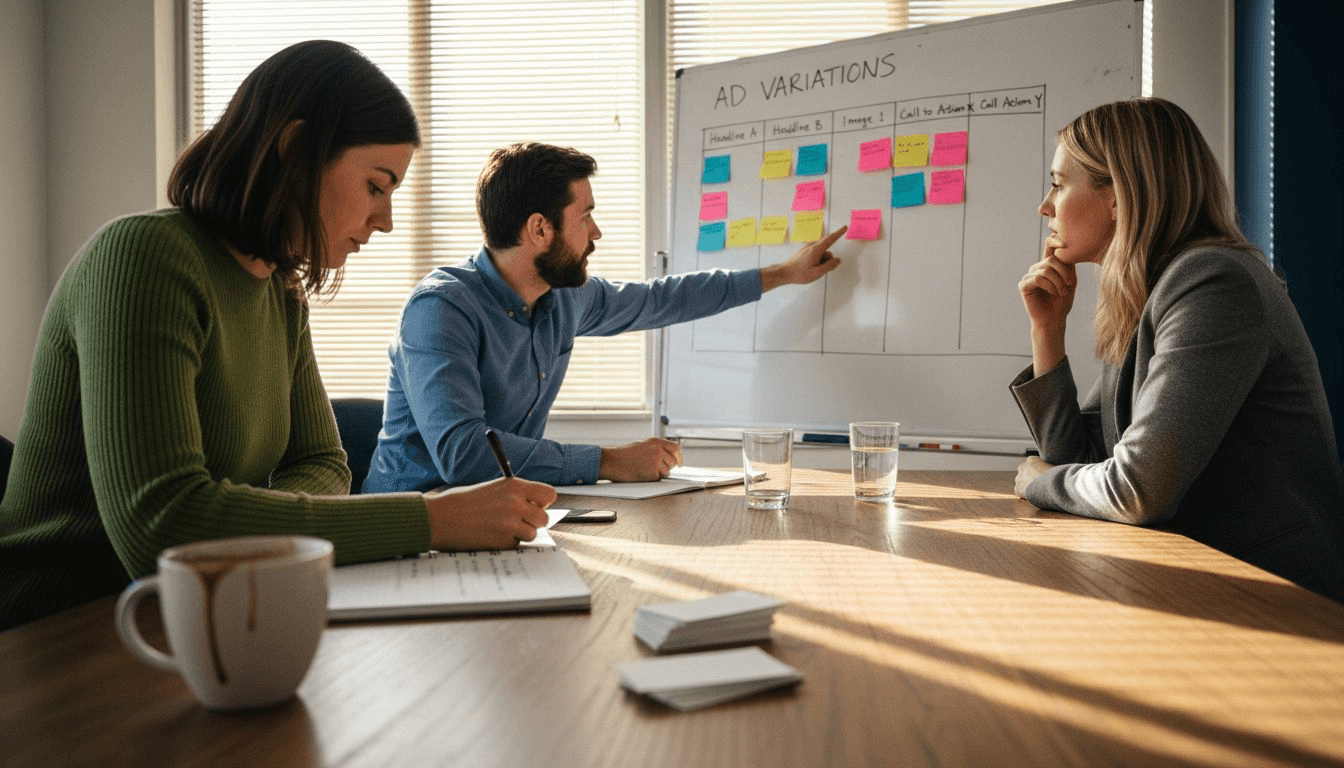 Marketing team planning campaign testing session