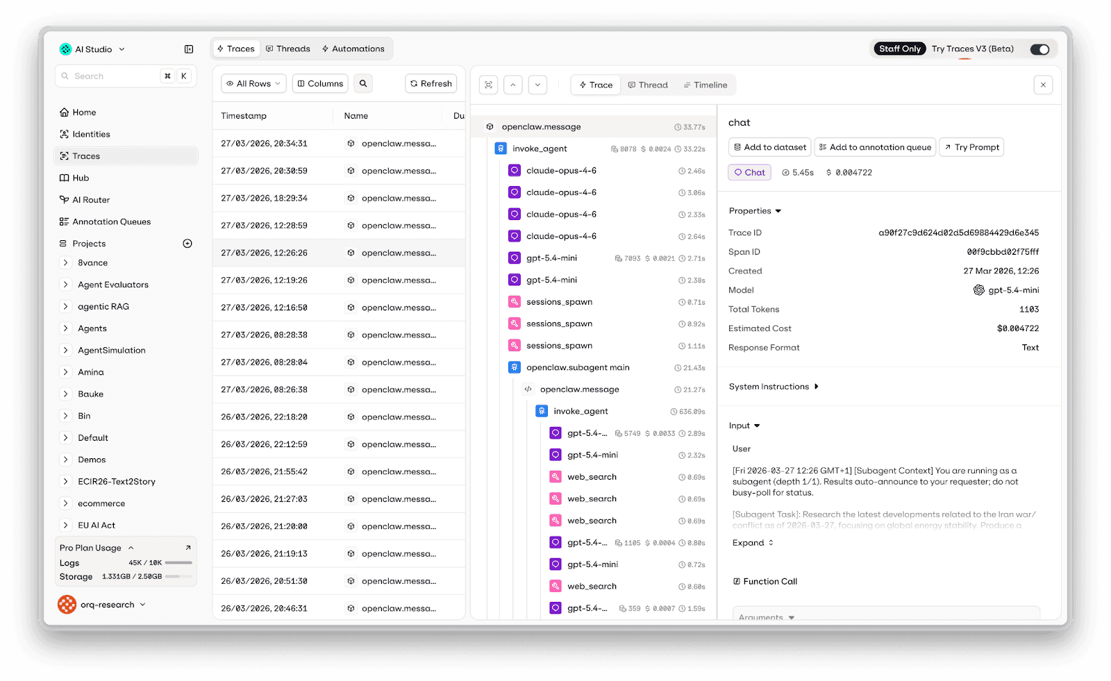 Showcase of otel traces for openclaw showing tool calls and subagents