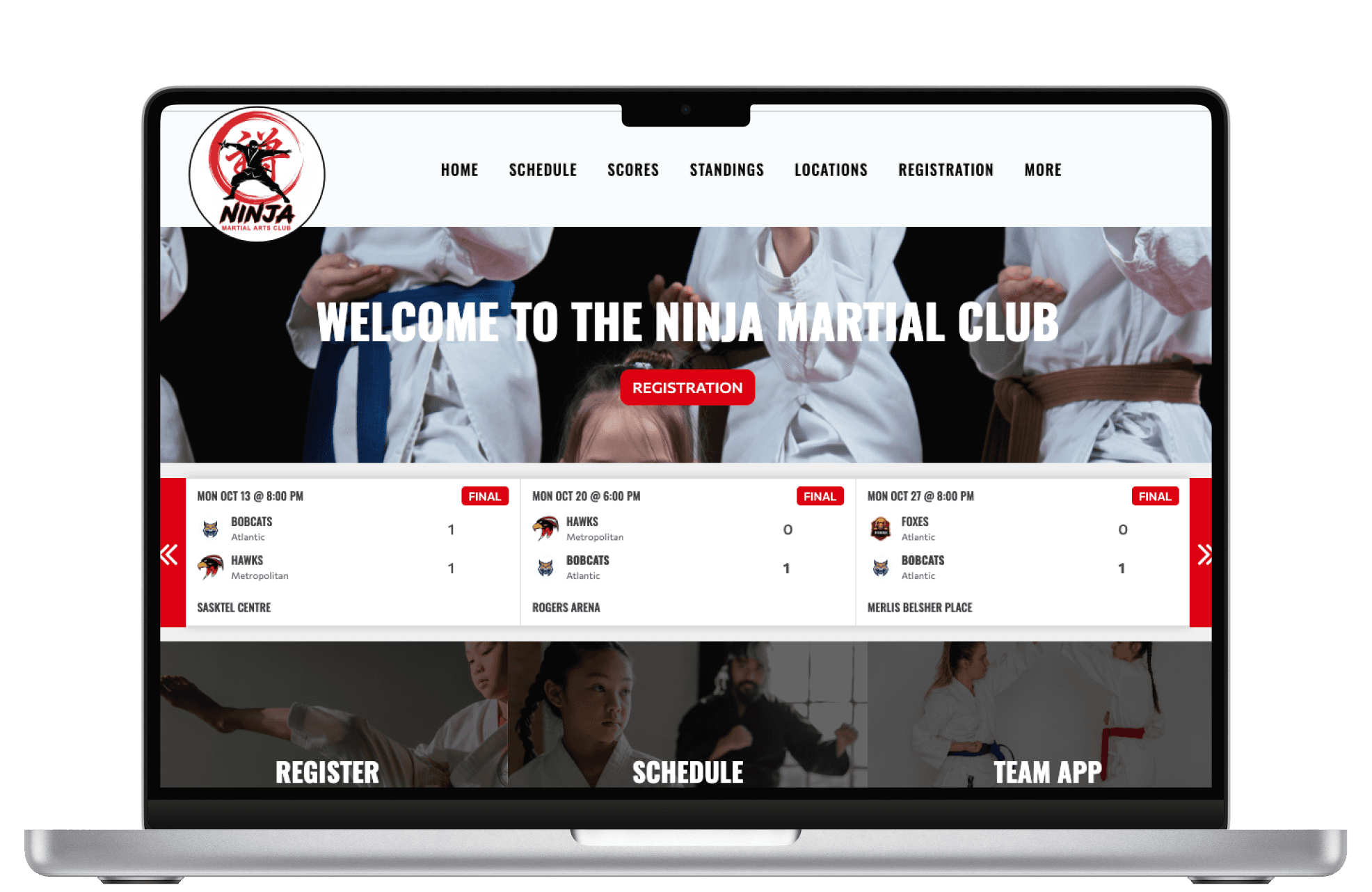 Martial Arts Club Website Screenshots