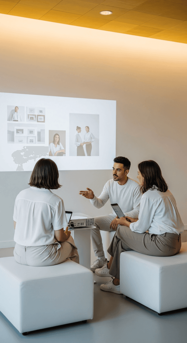 team discussing a projects