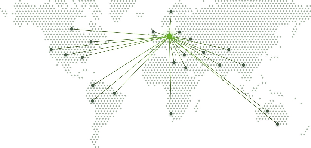 Weltkarte mit Versandrouten ab Deutschland: ROBINIO liefert Robinienholz weltweit – zuverlässige, effiziente und dokumentensichere Abwicklung.