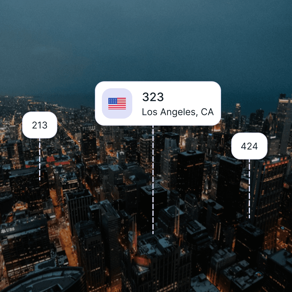 City skyline of Los Angeles showing the 323 area code and surrounding area codes