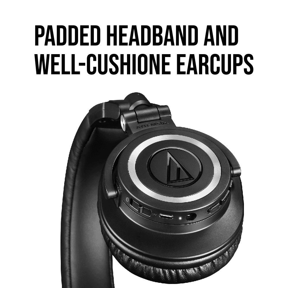 Audio-Technica ATH-M50xBT, a padded headphones with well cushioned earcups