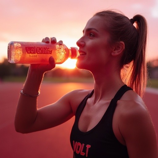 Photo of an AI generated woman drinking a sports energy drink