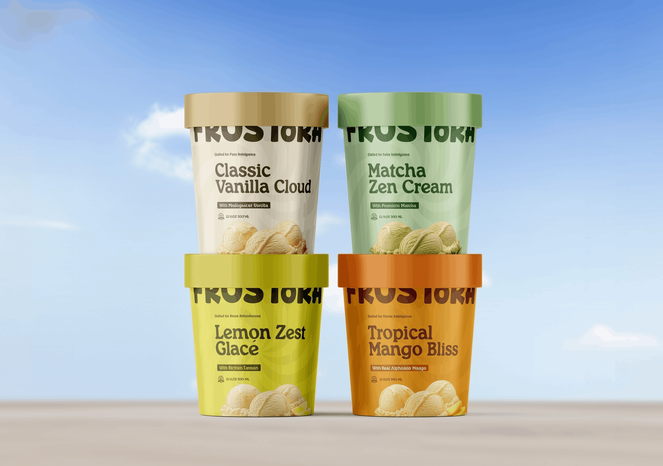 Ice cream brand identity project showcasing playful packaging, fresh product visuals, and colorful dessert branding.