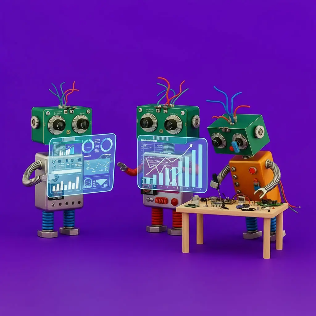 Robots propios de Growth Larriera, viendo y analizando un gráfico.