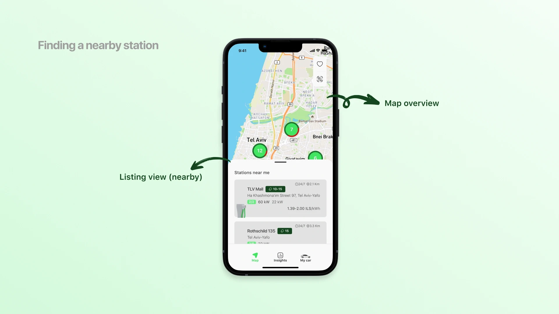Finding a nearby station page- main screen