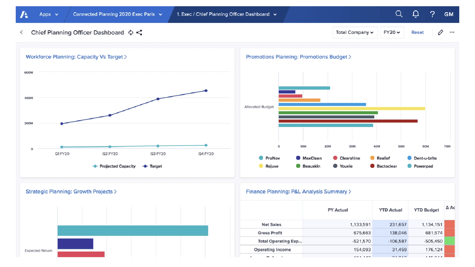 Anaplan dashboard for analytics 