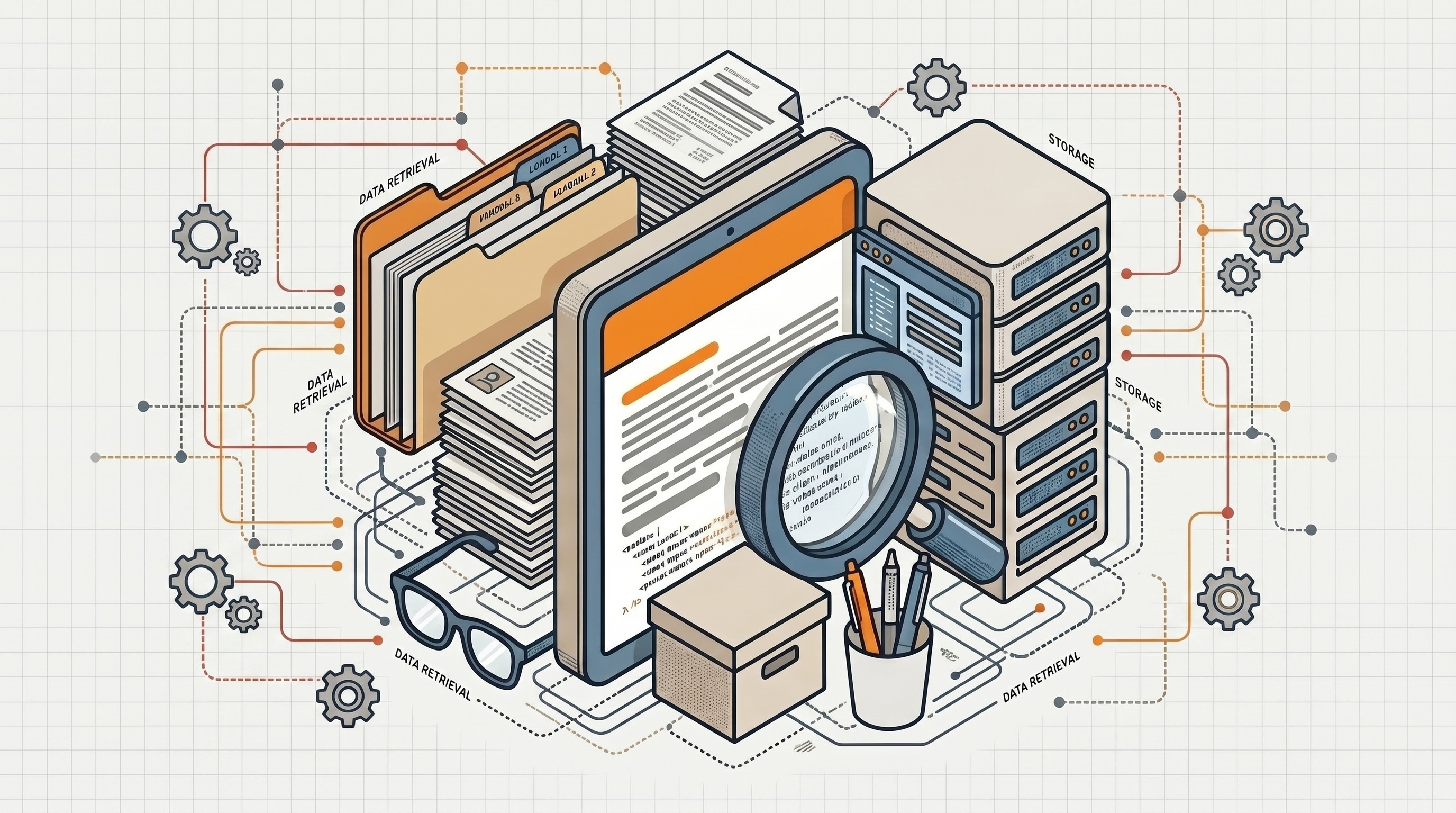 Ilustrasi dokumen artikel dengan keyword yang disorot dan kaca pembesar yang menjelaskan pengertian artikel SEO friendly bagi mesin pencari.