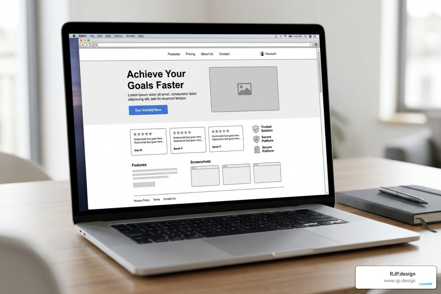 High converting landing page wireframe with clear CTA and trust signals