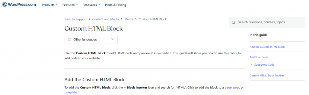 Custom HTML WordPress