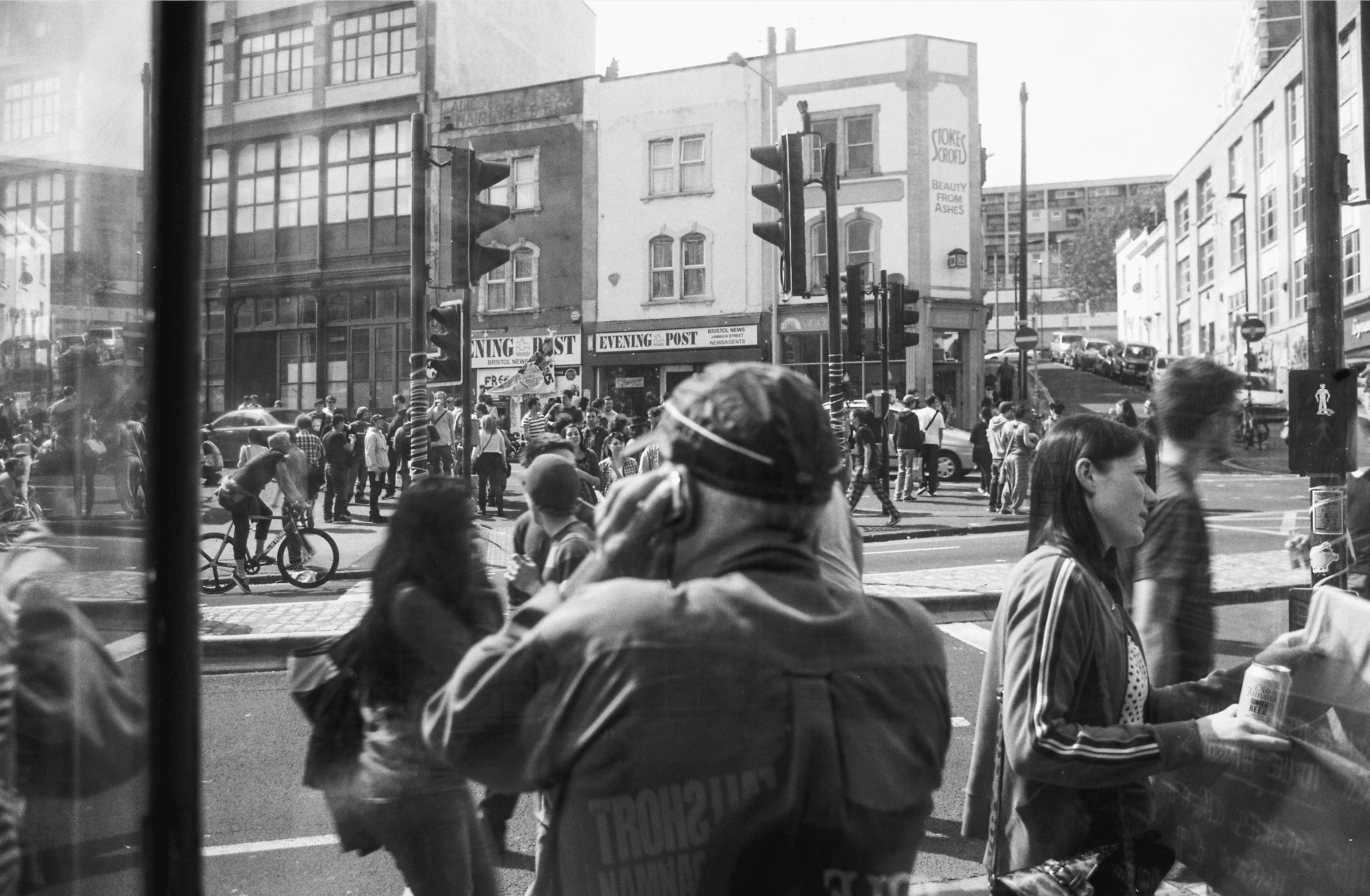 Street scene viewed from the window of Idle Hands in Stokes Croft Bristol