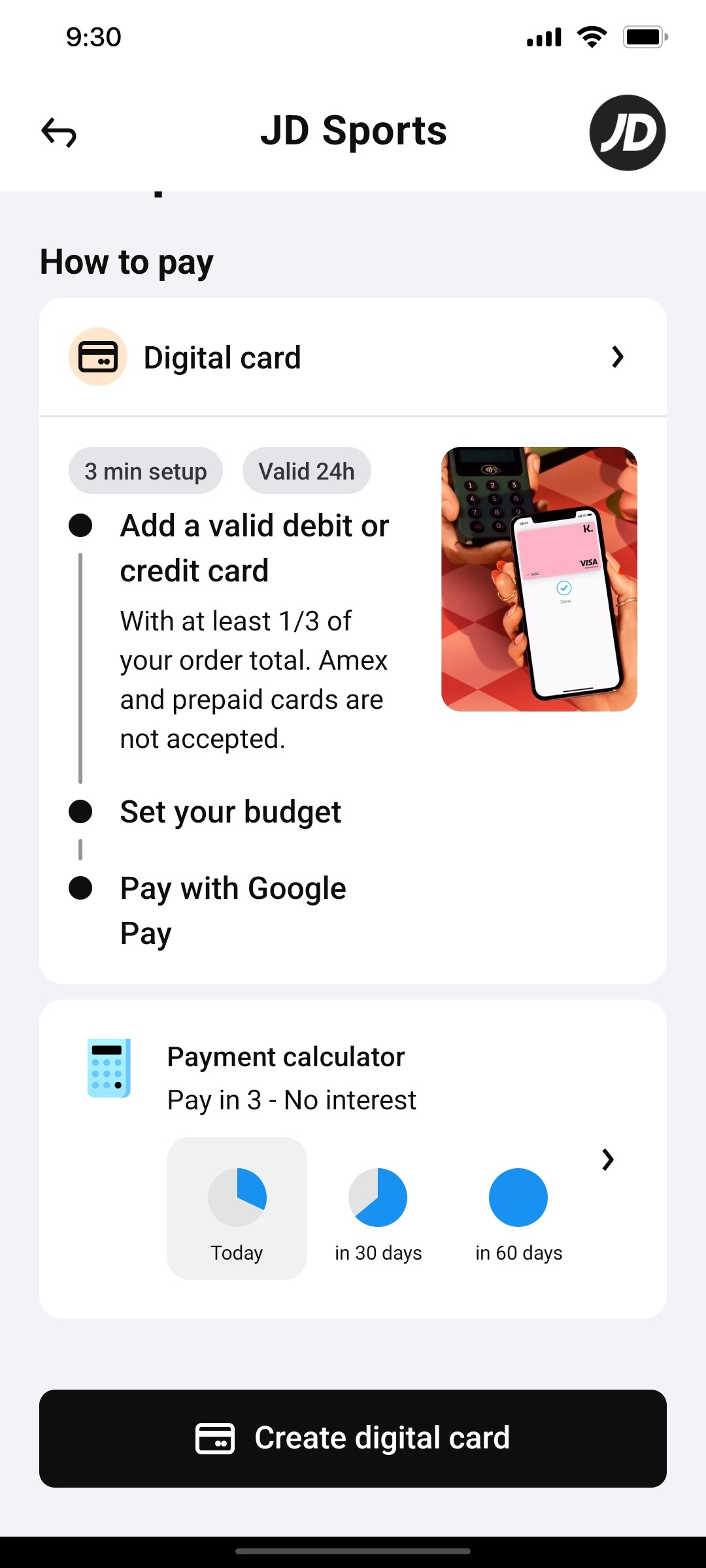Klarna How to Pay Page Screen