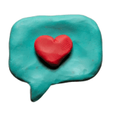 Chat bubble with a heart made of clay