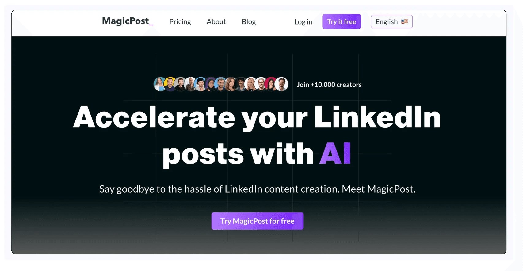 Magicpost homepage as the LinkedIn post generator tool