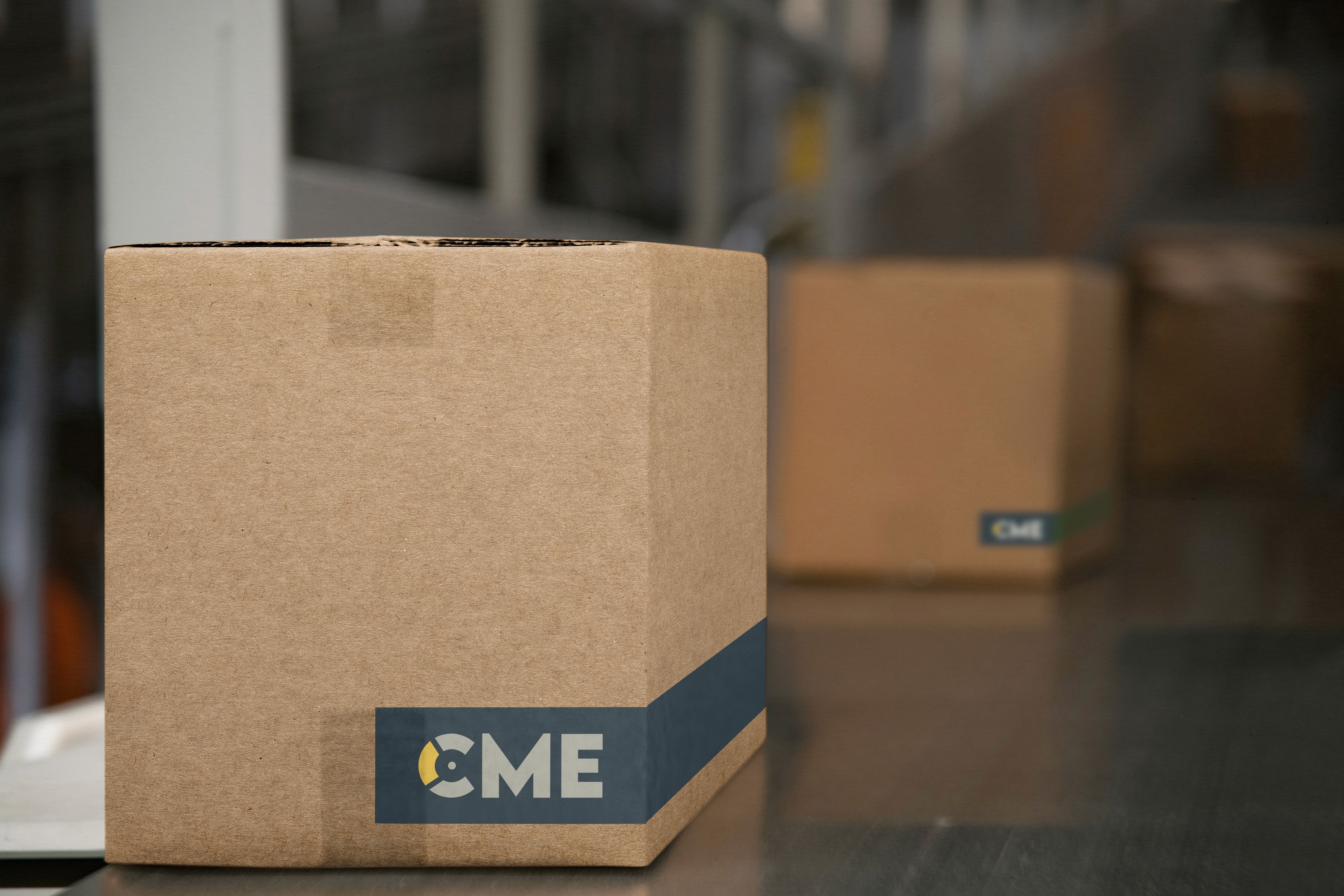 box with logo on conveyor belt