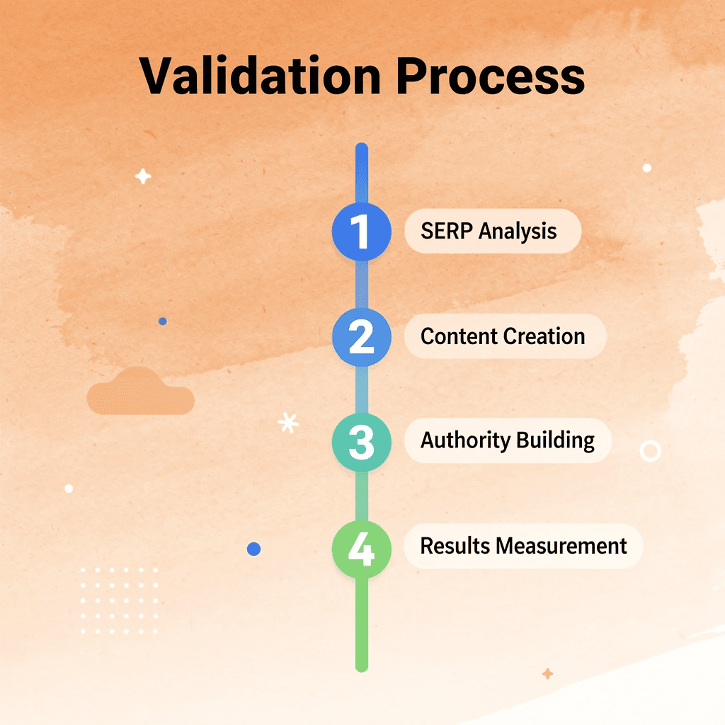 Four-step SEO validation process infographic