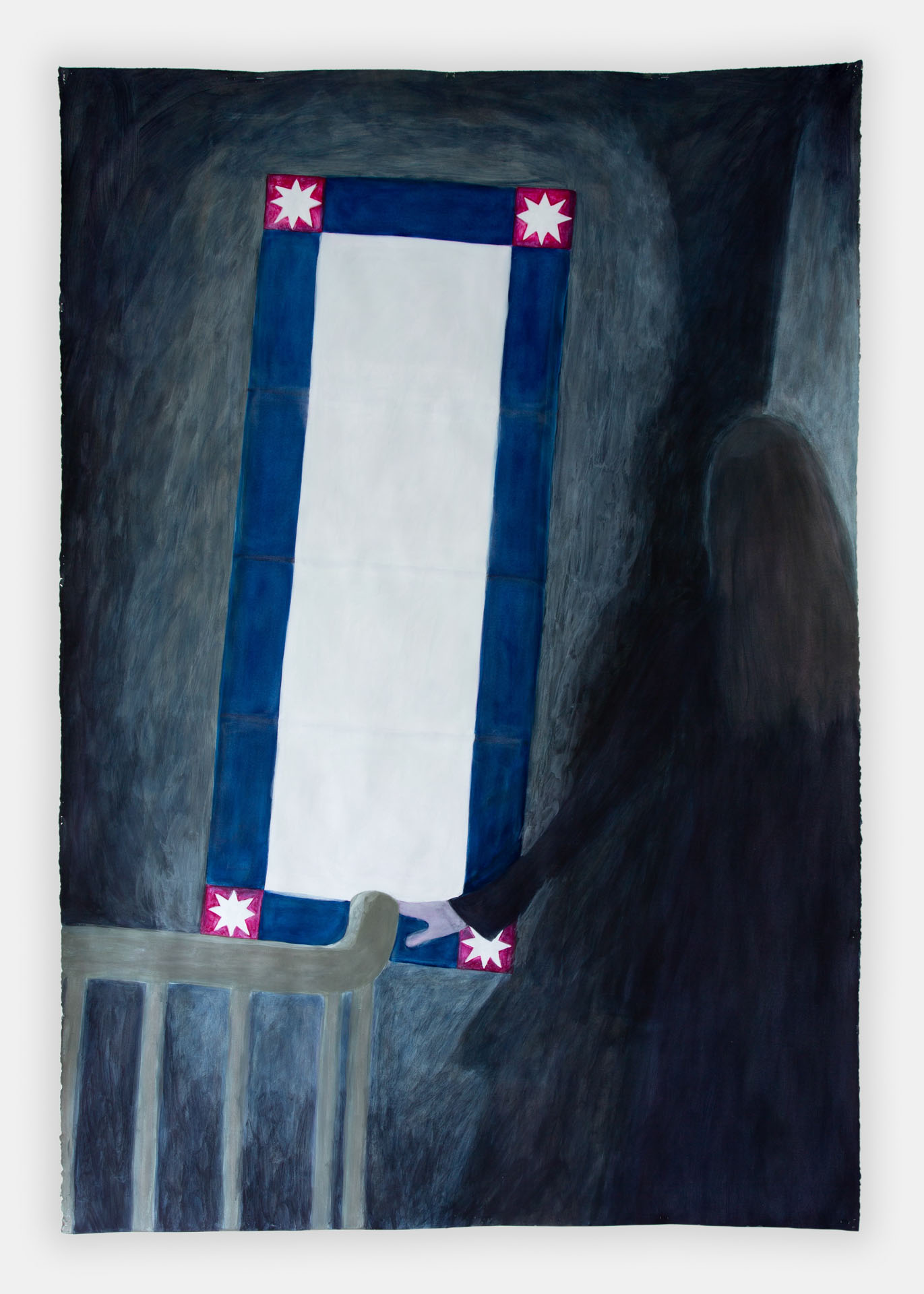 Sleeps-Walks-Dreams, 2025, egg tempera on paper, 67x45inches