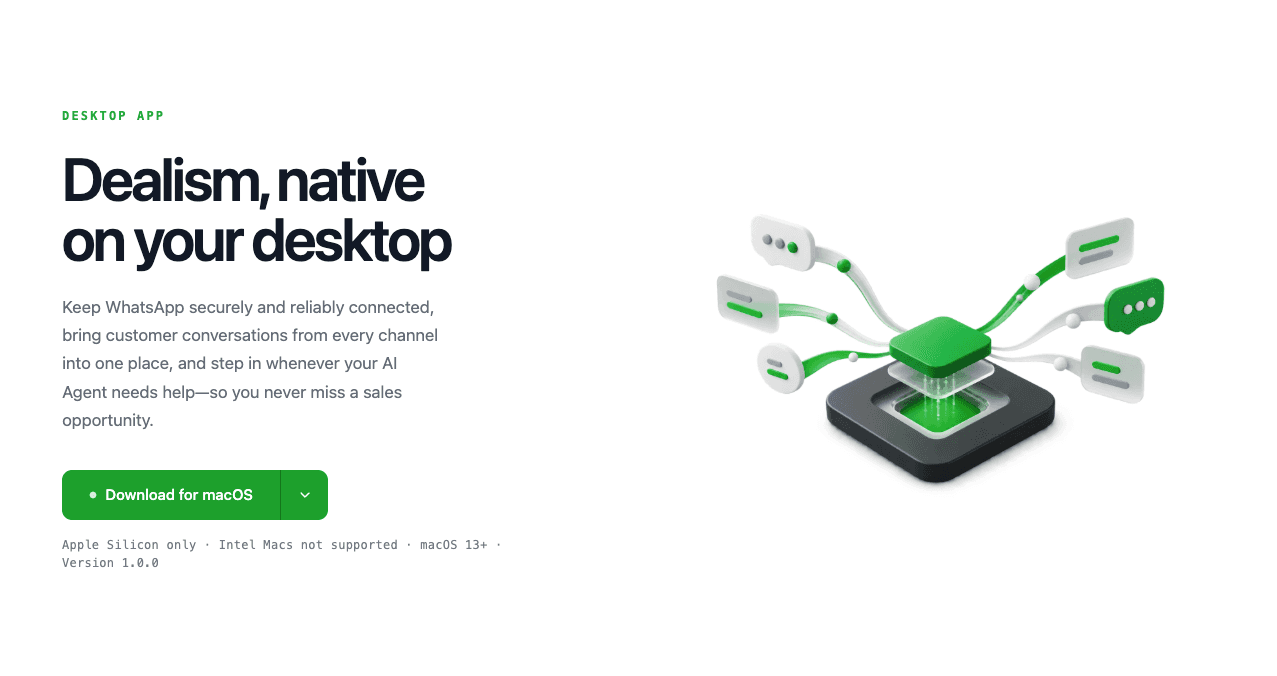 Dealism Desktop download page for macOS and Windows