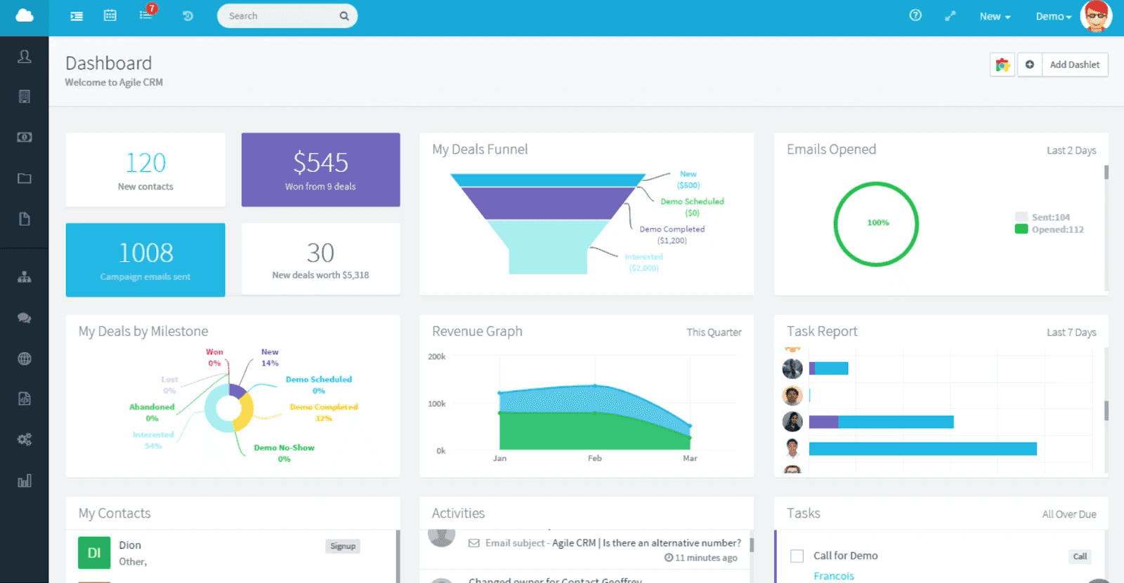 Interface of Agile CRM
