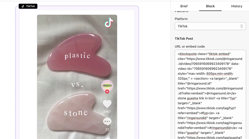 How to embed TikTok clips to a blog post in Shopify?